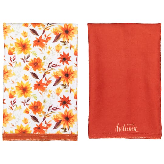 36231568 26 x 16 in. Hello Autumn & Floral Fall Harvest Kitchen Tea Towel, Multi Color - Set of 2
